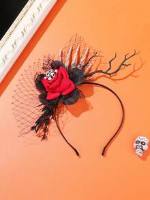 1 pièce Serre-tête Halloween Citrouille et Crâne avec Toile d'Araignée, Livraison aléatoire de la main gauche ou droite, Accessoire amusant pour fête, Citrouille en plastique ABS, Branches, Séance photo, Mascarade, Cosplay, Coiffe de style gothique - 22195 - Voir 4