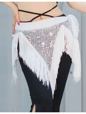 Elegante bufanda para la cintura y las caderas con lentejuelas y flecos para la danza del vientre, para mujeres, accesorios de danza oriental y práctica de danza