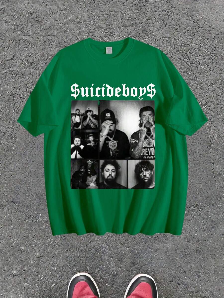 Suicideboy Era Tour Graphics Print T-Shirts For Teen Shirt Tops Harajuku Hip Hop Rock Style T Shirts Unisex Fashion Regular Size Street T Shirt - 綠色 - 查看 1