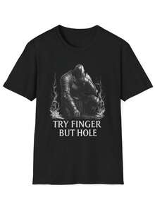 Dark Souls Knight Meme Shirt - Try Finger But Hole Graphic Tee- Funny Medieval Gamer Shirt-Retro Gam - màu đen - Xem 1