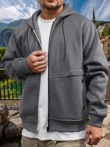 1 pezzo Giacca con cappuccio e chiusura lampo da uomo con tasche, felpa foderata in pile spessa, giacca casual sportiva da esterno adatta per escursionismo, jogging, attività sportive