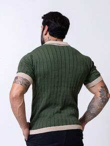 TRICOT DE LUXO Men's Lightweight Textured Polo Collar Knit T-Shirt, High Quality, Spring, Summer, Autumn, Premium Quality - xanh quân đội - Xem 4
