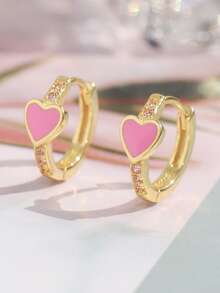 Artepollo 1 Pair 925 Sterling Silver Gold-Tone Oil Drop Heart Earrings For Women, Cubic Zirconia Studded Cute Earrings, Gold Jewelry Gift