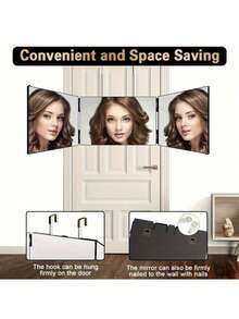 Espelho Triplo - Vidro Genuíno | Espelho Triplo para Cortes e Penteados | Ferramenta de Corte de Cabelo DIY para Aparar, Cortar ou Raspar a Cabeça e a Nuca em Casa | Ajustável, Portátil, Penteado Sem Esforço - Espelho de Maquiagem Triplo Multifuncional, Adequado para Homens e Mulheres - Perfeito para Maquiagem, Penteados, Edição Preta | Design Mãos Livres | Barato | Ótimo para Presentear | Maquiagem | Ferramentas de Maquiagem | Presentes Baratos | Presentes para Mulheres | Presentes de Natal