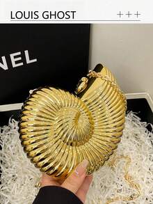 Elegant Shell-Shaped Party Clutch Bag, Unique Design Seashell Bag, Women's Shiny Evening Handbag With Chain Shoulder/Crossbody Strap, Fits Earphones, Coins, Elegant Shell Purse Perfect For Parties Weddings Dinners