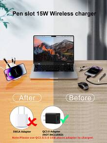 15W Wireless Charger With Pen Holder & Phone Stand, Desktop Wireless Charger - White - View 6