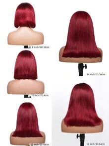 Parrucca Bob da 14 pollici 99J con scriminatura laterale, parrucca Bob corta e dritta, densità di 180, parrucca frontale in pizzo trasparente da 13 x 4 x 0,5 in veri capelli, adatta a donne con diverse tonalità di pelle, adatta per uso quotidiano, parrucca frontale in pizzo, scriminatura laterale pre-sfoltita, parrucca Bob corta e dritta, adatta per feste, Ognissanti, carnevale, disponibile da 8 a 16 pollici