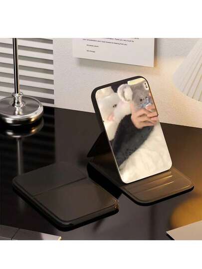 便携式折叠仿皮化妆镜，高清玻璃表面 - 宿舍、旅行和美容礼品的理想选择