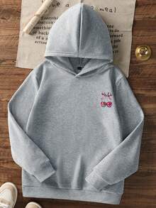 1件少女休闲印花套头卫衣，保暖内衬，长袖，秋冬季 - 淺灰色 - 查看 4