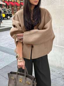 女士休闲纯色外套，百搭日常穿搭，秋冬季