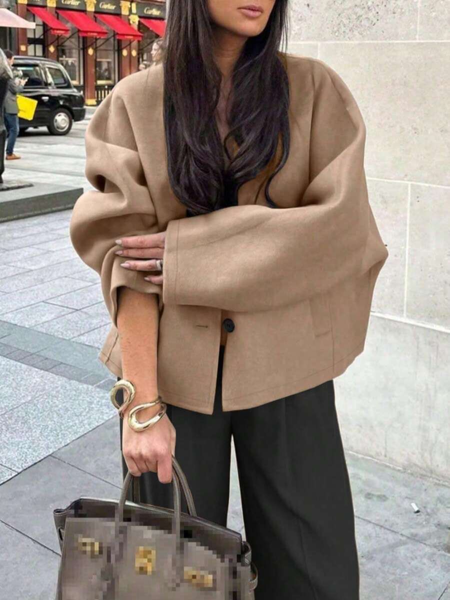 女士休闲纯色外套，百搭日常穿搭，秋冬季