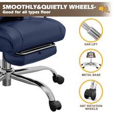 ZZW Executive Ergonomics Office Chair 400LBS Big And Tall  With Foot Rest Leather - Blue - View 4
