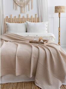 200X230 华夫格毯，100% 纯棉华夫格毯，多用途几何华夫格毯，Dokubba 华夫格毯 - 米色 - 查看 2