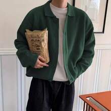 Cardigan a collo alto in stile retrò coreano per uomo e donna, cappotto autunnale casual a maglia larga - K19 Verde scuro - Visualizzare 1