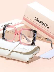 LALAMOLI LALAMOLI Oversized quadratische Brille ohne Sehstärke, Metallkettenbrille, geeignet für den täglichen Gebrauch und als Weihnachtsgeschenk, Cut-Out