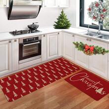 1/2-częściowa mata podłogowa na Boże Narodzenie, luksusowe czerwone tło ozdobione białym wzorem choinki, mata kuchenna, motyw radości, dekoracja w świątecznym klimacie, idealna do gabinetu, kuchni, sypialni, dekoracji domu, tworząca wygodną i wykwintną, radosną atmosferę - Wielokolorowe - Zobacz 5