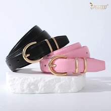 2-Pack Women's Leather Belts For Jeans And Dresses Plus Size - I-黑色+粉紅色 - 查看 7