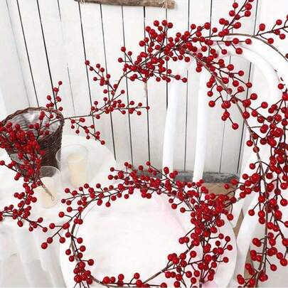 69 Inch Christmas Red Berry Garland, Artificial Cranberry Vine - Hanging Decor For Home, Wedding, Xmas Indoor Outdoor Home Fireplace Mantel Decoration Artificial Red And Burgundy Berry Christmas Garlands Versatile Faux Berry Garland For Table, Winter, New Year's Celebration, Engagement Wedding Party Decoration Home Decor Christmas Decorations Room Decor