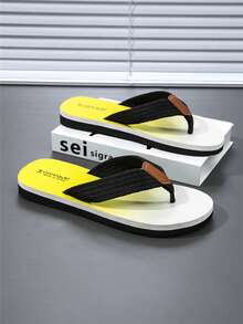 Men's Fashionable Casual Comfortable Lightweight Flip Flops, Versatile Beach Slippers For Summer - Yellow - View 12
