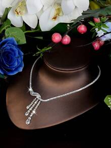 1 Set de joyería con diseño de gota de agua hueca con circonita cúbica, adecuado como regalo del Día de San Valentín para mujeres