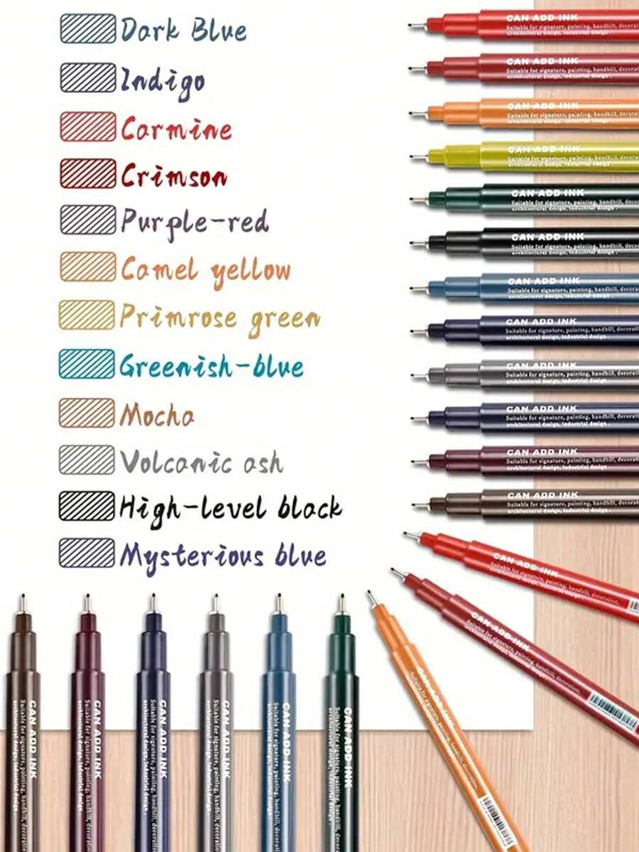 12 Stücke Umrisszeichnungsstifte für Kunst, Manga, Skizzieren, Ausmalen - Verschiedenfarbig - Übersicht 1
