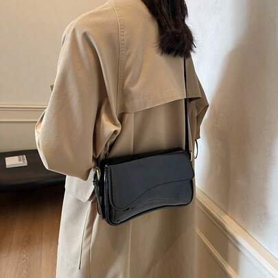 Senmeo Minimalist Flap Square Bag Simple Solid Color Flap Underarm Bag, PU Leather Textured Bag Purse, Fashion Versatile Bag