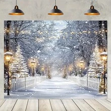 1 Toile de fond de conte de fées d'hiver, scène de forêt enneigée en polyester, décoration murale polyvalente pour les fêtes, sans électricité, convient pour la décoration extérieure et les fêtes.