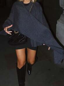 Chaqueta de punto informal con estilo de bufanda, de corte asimétrico y ultra holgada para mujer - Gris - Ver 5