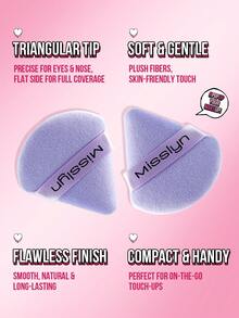 Misslyn - Cuscinetto per cipria in peluche triangolare, design triangolare, punta di precisione, ampia area di copertura, morbido e soffice, delicato sulla pelle, finitura impeccabile, per uso a secco, facile da applicare, compatto e portatile, riutilizzabile, adatto per fondotinta, fissaggio del trucco, contouring del viso