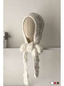 1pc Handmade Crochet Ear Warmer Beanie, Autumn/Winter Warm Double Layer Thick Tassel Knitted Headband Hat For Women, Versatile Rolled Brim Knit Cap - Multicolor - View 5