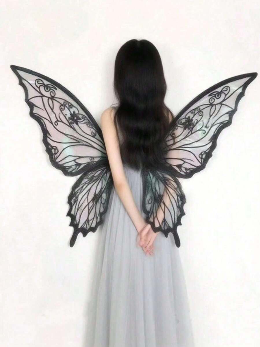 1 件节日仙女翅膀，狂欢节派对表演道具，闪光蝴蝶翅膀婚礼服装天使翅膀女士狂欢节装扮配饰，热金色耀眼蝴蝶翅膀仙女翅膀，生日礼物万圣节服装 - 彩色 - 查看 1