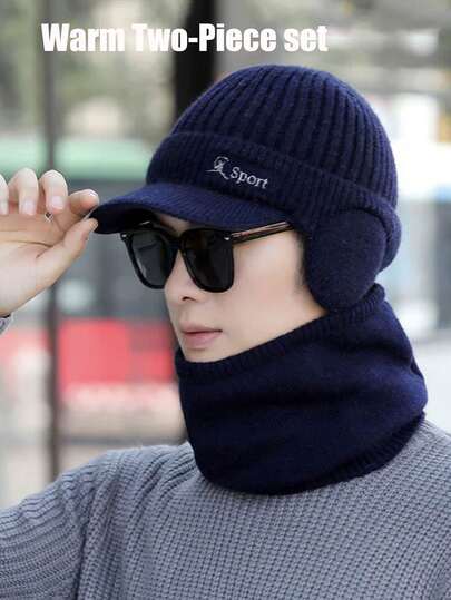 1PC 2pcs Men's Velvet Thickened Woolen Hat Duck Tongue Ear Protection Windproof Hat Outdoor Cycling Cold Resistant Hat, Made Of Polyester Fiber Material, Available In Multiple Colors In A Two Pieces Sombination, Suitable For Both Men And Women, Very Casual And Simple Style Warm Two Pieces Set, Soft And Skin Friendly, Windproof, Cold Proof, Warm And Breathable, Suitable For Cycling, Hiking, Fishing, Hiking, Skiing. Fall