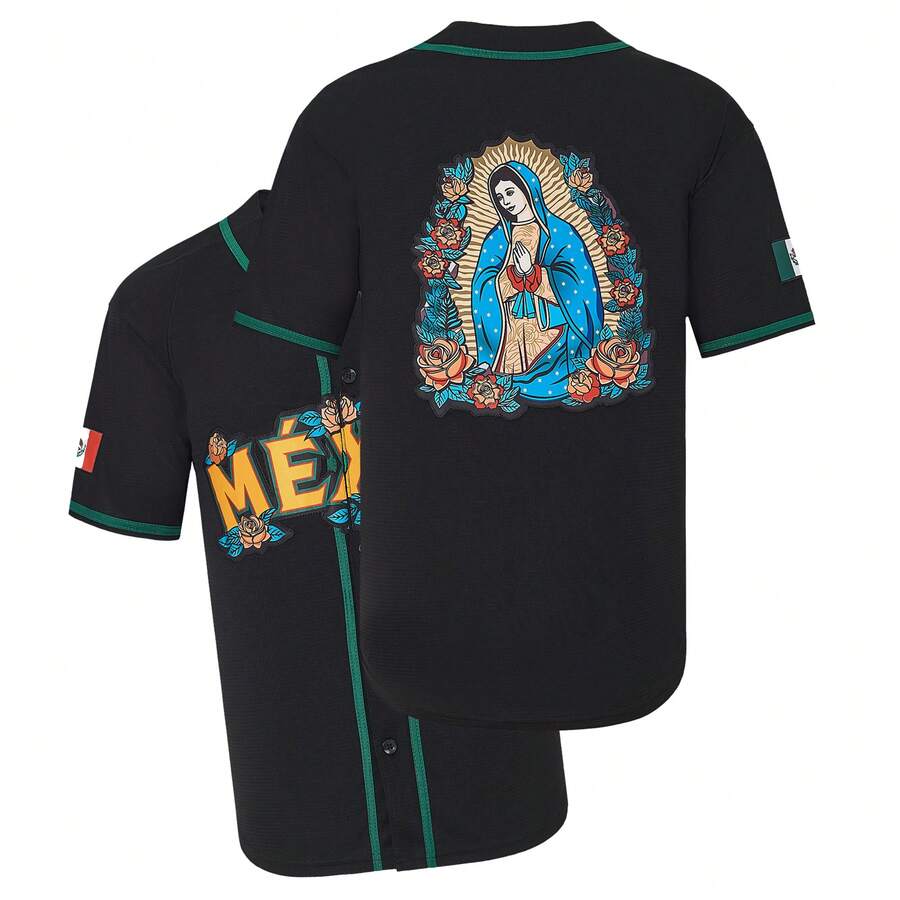 ST John's Shamrocks Mexico Guadalupe Baseball Jersey,Exquisite Embroidered Baseball Shirt,Unisex - màu đen - Xem 1