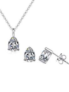 1 Set Very Sparkling Water Drop Cubic Zirconia Simple 925 Sterling Silver Chain Pendant Necklace And Earrings, Engagement & Daily Party Jewelry Sets For Women - White - View 9
