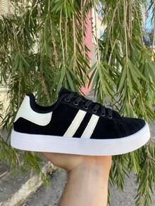 Women's Suede Lace-Up Sneakers - Lightweight And Comfortable - 灰色 - 查看 3