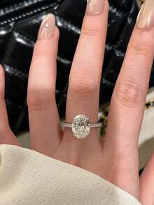 奢华欧美四爪仿莫桑石钻石戒指，椭圆形鸽蛋形，女士 - 彩色 - 查看 3