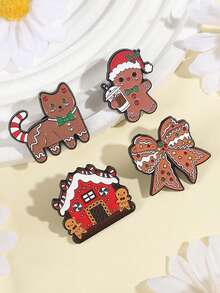 QIHOO 圣诞姜饼人饼干珐琅别针可爱猫咪蝴蝶结胸针背包徽章翻领别针珠宝礼物送给朋友 - 彩色 - 查看 5