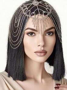 2025 New Luxury Embellished Tassel Rhinestone Hair Chain Bridal Headpiece, Fashionable M Jewelry - Multicolor - View 2