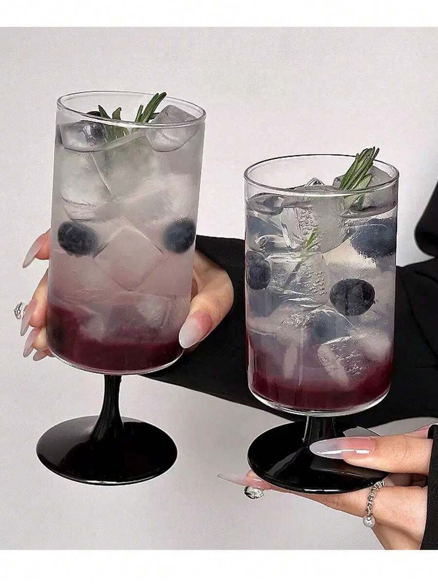 Straight Stem Cocktail Glass, Black Stem, Creative Atmosphere Wine Glass, Stylish Personalized Glass Cup, Juice Cup, Ins Style High-Quality Glass Cup, Fruit Tea Cup, Soda Beverage Bubble Water Cup, Cocktail Glass, Christmas Party Supplies, Family Dinner