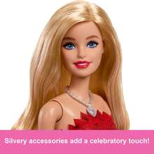 Barbie Mattel 80th Anniversary Ruby-Red Celebration Blonde Fashion Doll Wearing Red Dress With Silvery Shoes & Necklace, Collectible Toy