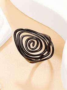 1 pieza Anillo abierto vintage de acero inoxidable con espiral geométrica hueca, creativo, asimétrico y ajustable, para cóctel de mujer - anillo único - Ver 14