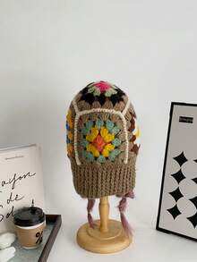 1pc Hand-Crocheted Balaclava Hat, Personalized Funny Cute Winter Outdoor Warm Knitted Beanie With Neck Cover, Unisex Windproof Ski Mask Cap, Women/Men Winter New Warm Knit Hat - Multicolor - View 7