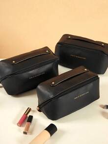 1pc Makeup Bag Simple Travel Cosmetic Bag Wash Bag, Makeup Storage Bag, Portable Outdoor Travel Toiletry Bag, Fashionable Handbag For Travel Daily Use, Travel Goods Storage Bag, For Makeup Tools, PU Leather, Travel Accessories Men Toiletry Bag Makeup Brushes Storage School Supplies Travel Essentials Make Up Bag Holiday Essentials Makeup Bags Makeup Pouch Makeup Organizer Winter