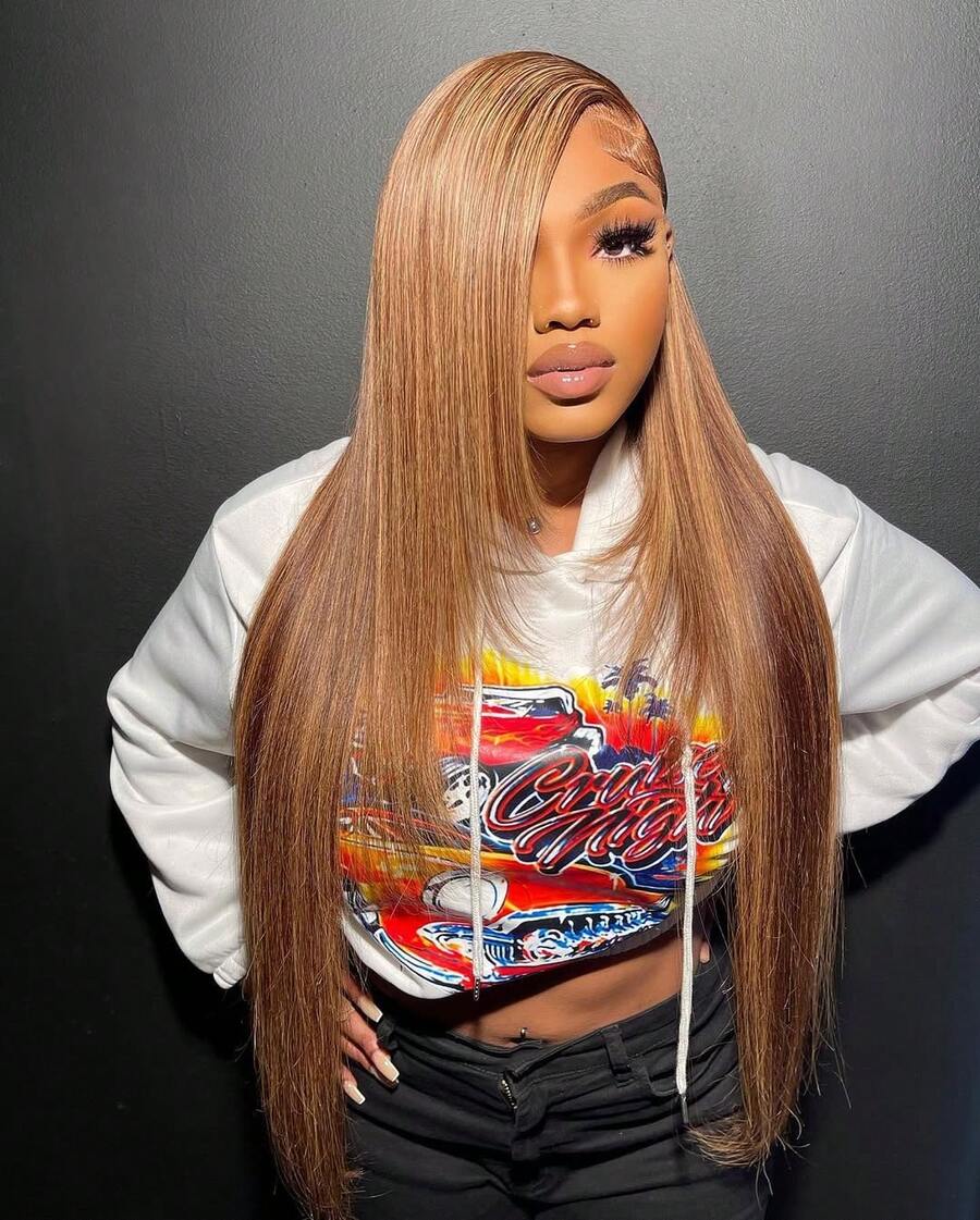 200% Density Honey Blonde 13X4 HD Lace Front Wig Straight Lace Front Wigs Human Hair Brazilian Human Hair Wig Natural 4/27 Highlight 6X5 Glueless Full Edges Lace Pre-Plucked Lace Wig With Baby Hair For Women Halloween Season - SP4/27 - 查看 1