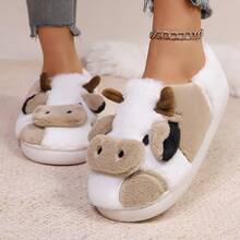 Cute & Soft Cow Print Closed-Toe Slippers For Women, Warm & Fashionable For Student Dorm Or Home Use In Winter Gifts Music Fest - Brown - View 8