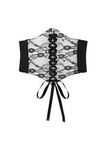 1 Stück Spitze Taillengürtel, Damen Schnür-Korsett Taillengürtel aus transparentem PVC-Spitze, gehäkelte Blüten, elastisch breiter Gürtel für Kleider, Korsetts, schwarzes Korsett Halloween Kostüm - mehrfarbig - Übersicht 6