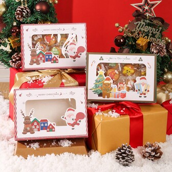 5pcs Christmas Candy Gift Boxes, Snowflake Crisp, Peanut Brittle, Cookie Gift Packaging Boxes, Christmas Party Gift Boxes, Baking Candy Transparent Cookie Boxes Christmas Christmas Decorations Christmas Pajamas Christmas Gifts Christmas Decor