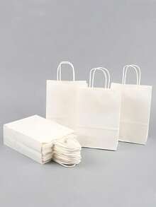 10 unidades de sacolas de presente multicoloridas com alças, sacolas de papel kraft para festas, adequadas para festas de Natal, casamentos, aniversários, comemorações, festas, faça você mesmo, 5 tamanhos - Branco - Ver 4