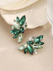 1 Pair Bohemian Alloy Rhinestone Inlaid Fashion Versatile High-End Luxury Exaggerated Earrings For Women - Mixed Green - View 3