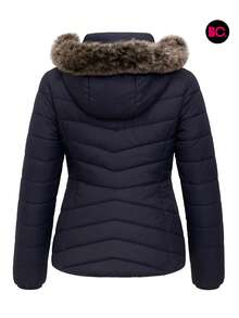 Big City Basic Girl's Quilted Jacket Plush Interior Casual Fashion With Hood - Navy Blue - View 4